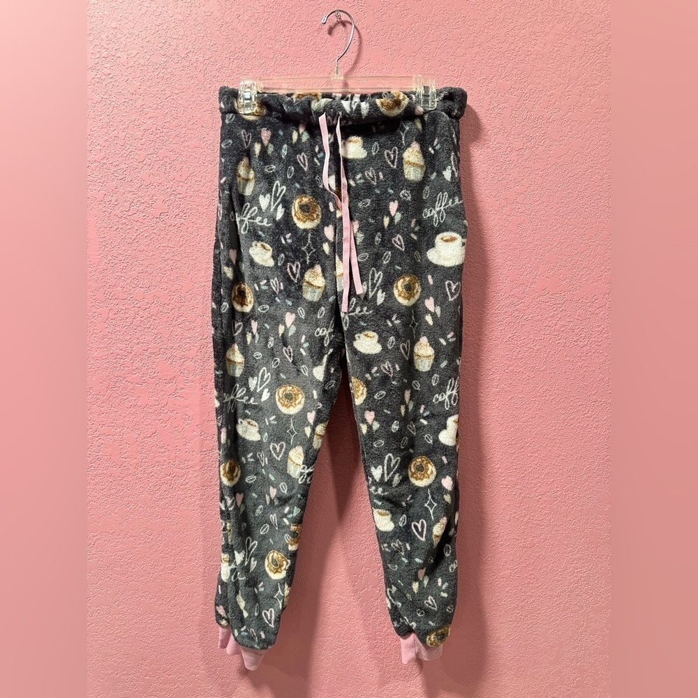 SECRET TREASURES Coffee/Donut Fleece Pajama Jogger Pants Size Small. NC0085